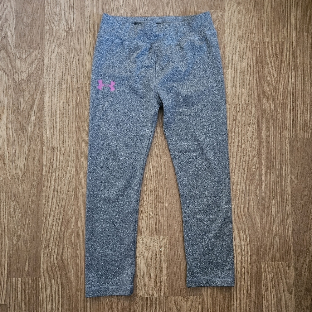 Under Armour Kids Heather Gray Leggings with Pink Logo